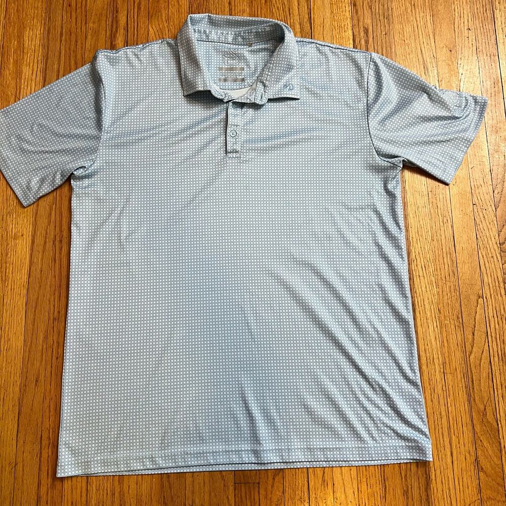 Swannies Polo Shirt Mens XL Golf Performance All Over Print Blue Geometric